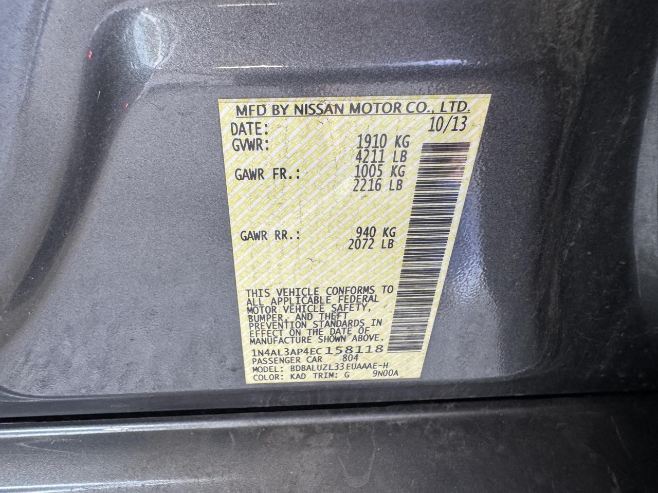 Nissan Altima 4dr Sdn I4 2.5 SV 2014