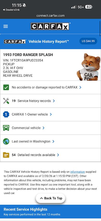 Ford Ranger XL Reg. Cab Short Bed 2WD 1993