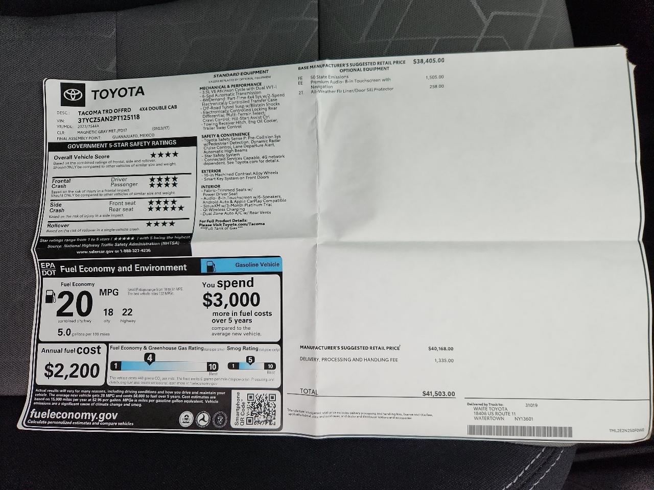 Toyota Tacoma 4WD TRD Off Road Double Cab 6' Bed V6 AT (Natl) 2023