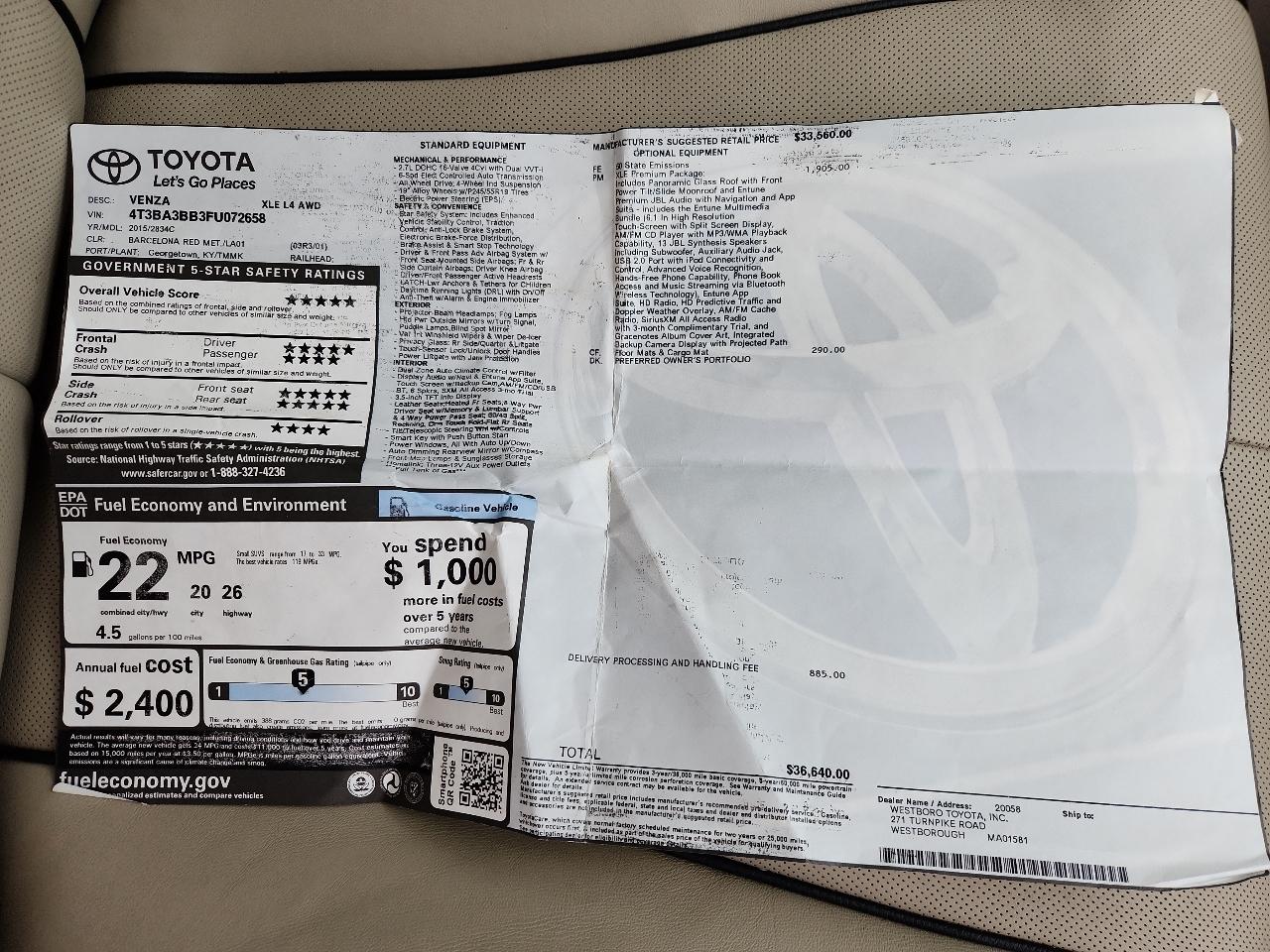 Toyota Venza 4dr Wgn I4 AWD XLE (Natl) 2015