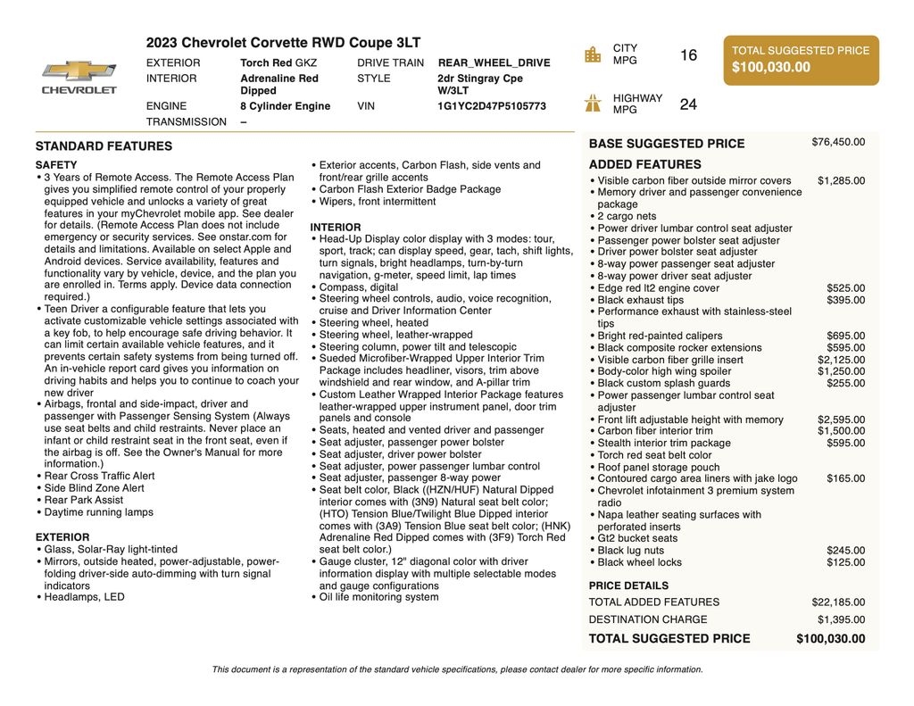 Chevrolet Corvette 2dr Stingray Cpe w/3LT 2023