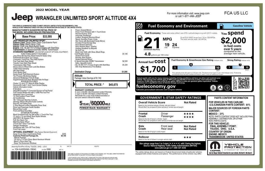 Jeep Wrangler Unlimited Sport Altitude 4x4 2022