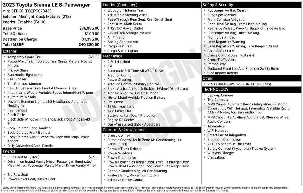 Toyota Sienna LE AWD 8-Passenger (Natl) 2023