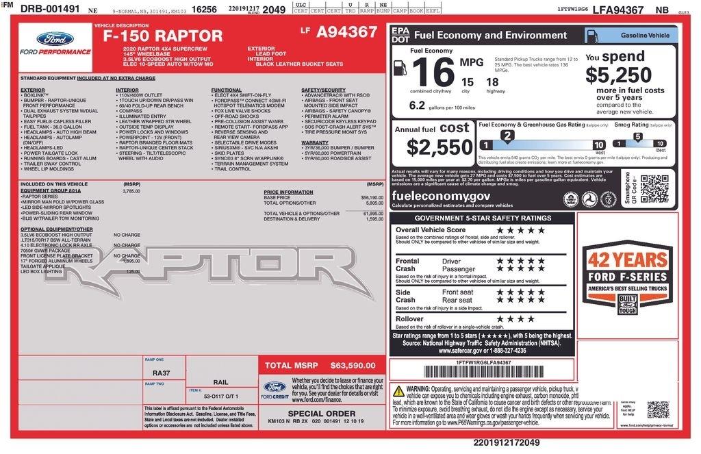 Ford F-150 Raptor 4WD SuperCrew 5.5' Box 2020