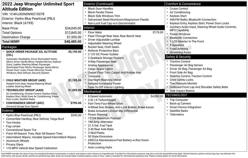 Jeep Wrangler Unlimited Sport Altitude 4x4 2022