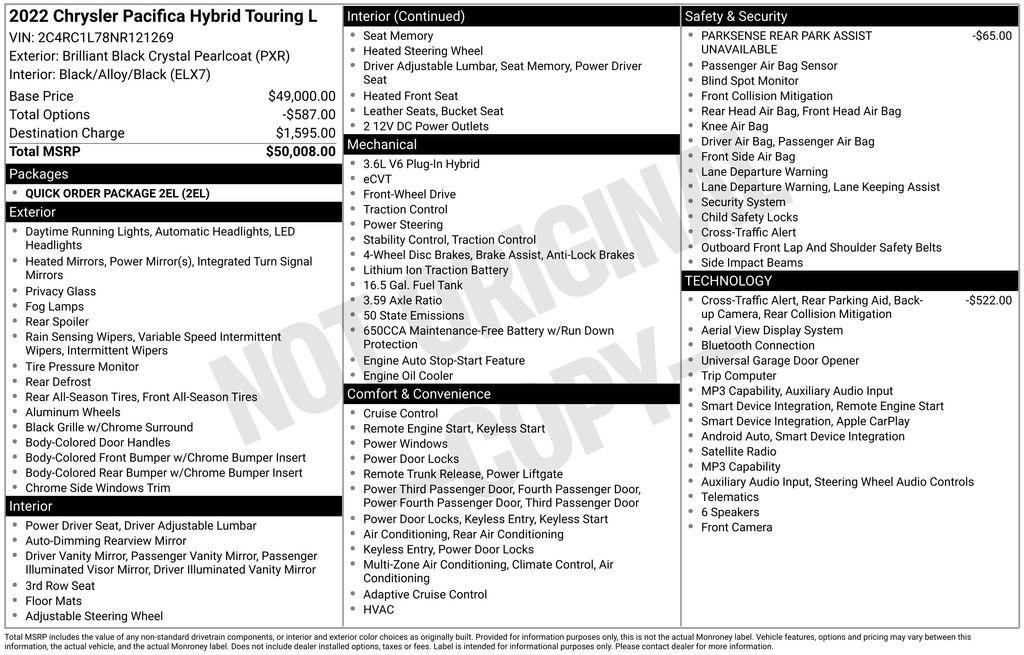 Chrysler Pacifica Hybrid Touring L FWD 2022