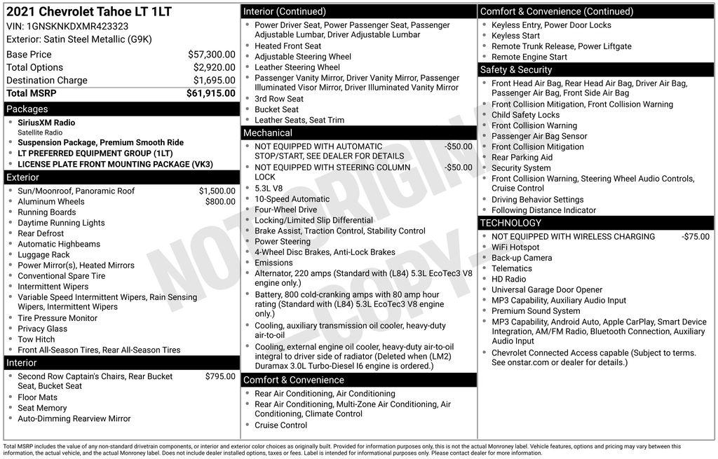 Chevrolet Tahoe 4WD 4dr LT 2021