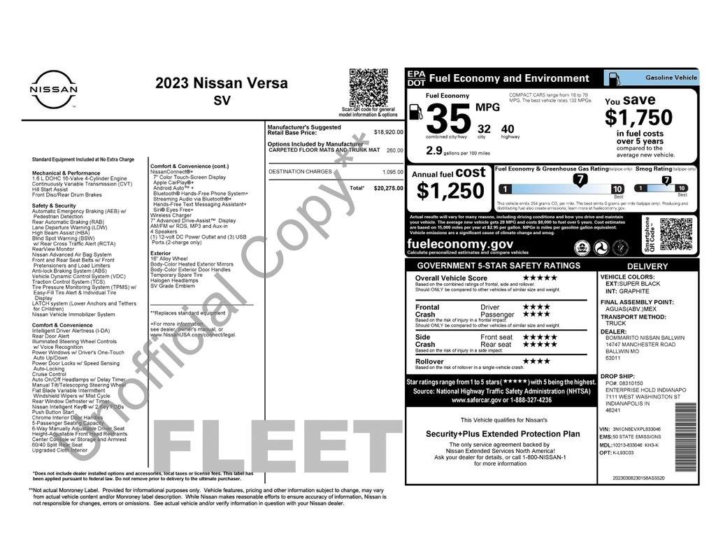 Nissan Versa SV CVT 2023