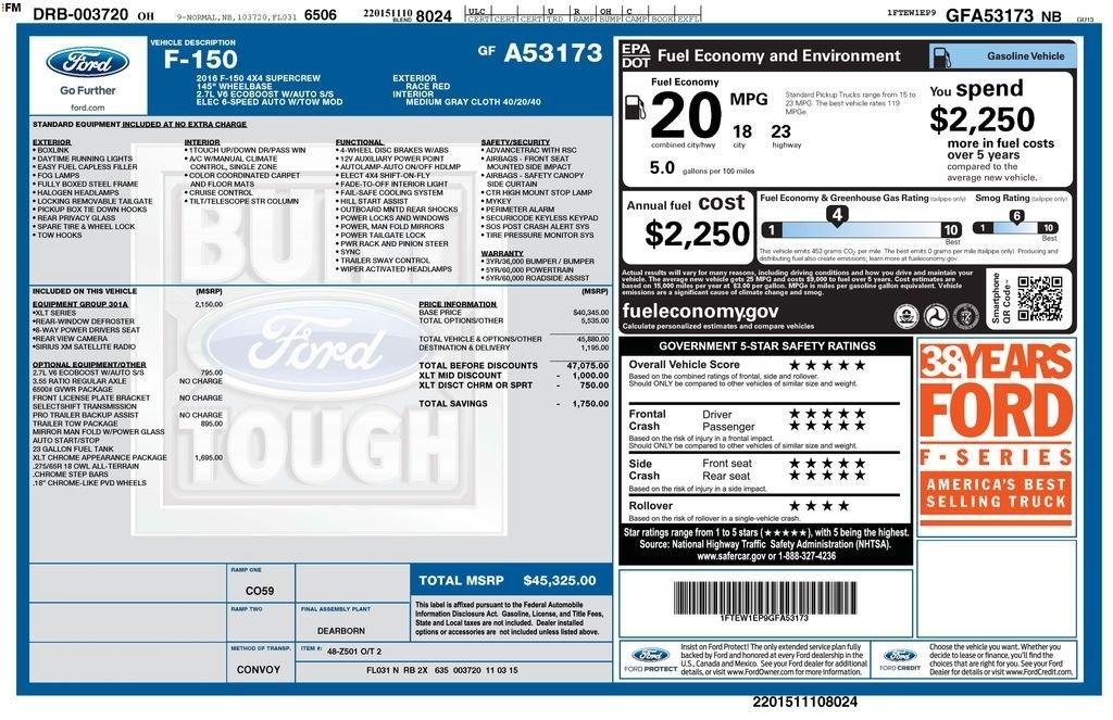 Ford F-150 4WD SuperCrew 145" Lariat 2016
