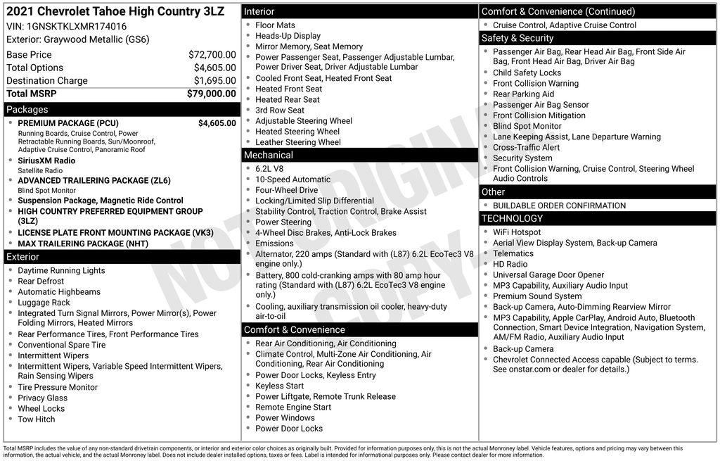Chevrolet Tahoe 4WD 4dr High Country 2021