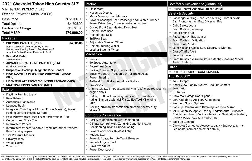 Chevrolet Tahoe 4WD 4dr High Country 2021