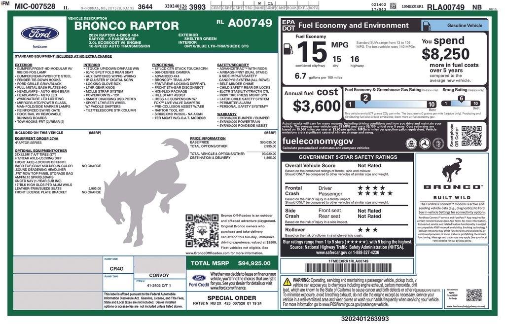 Ford Bronco Raptor 4 Door Advanced 4x4 2024