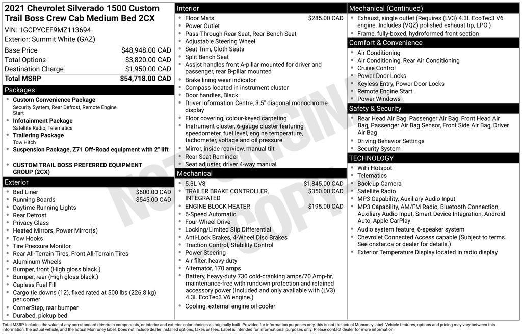 Chevrolet Silverado 1500 4WD Crew Cab 157" Custom Trail Boss 2021