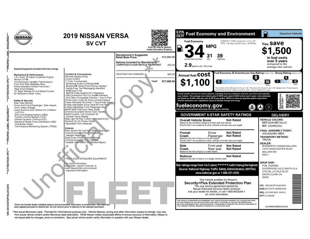 Nissan Versa Sedan SV CVT 2019