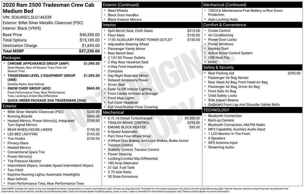 RAM 2500 Tradesman 4x4 Crew Cab 6'4" Box 2020