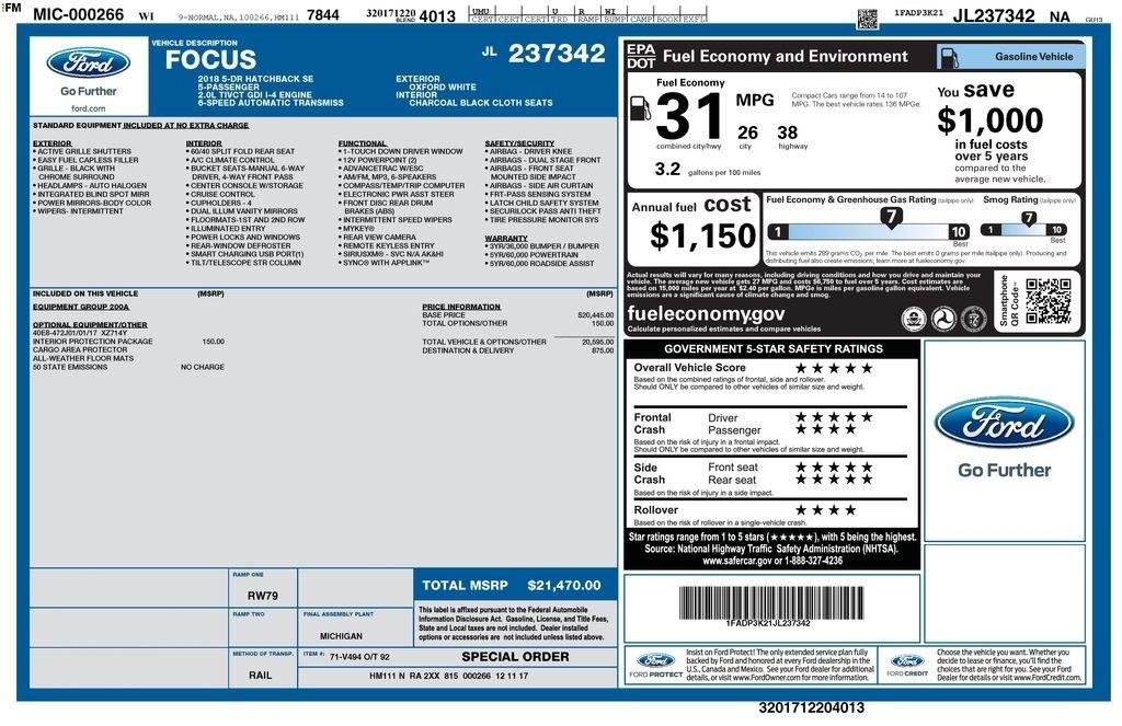 Ford Focus SE Hatch 2018