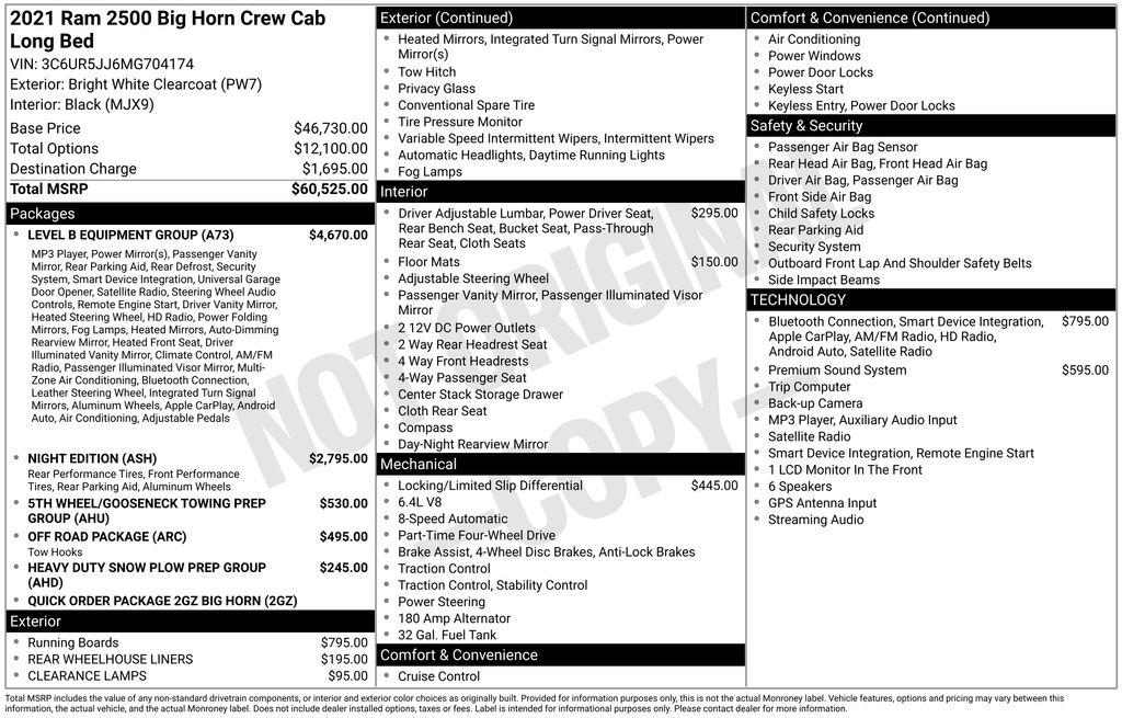 RAM 2500 Big Horn 4x4 Crew Cab 8' Box 2021