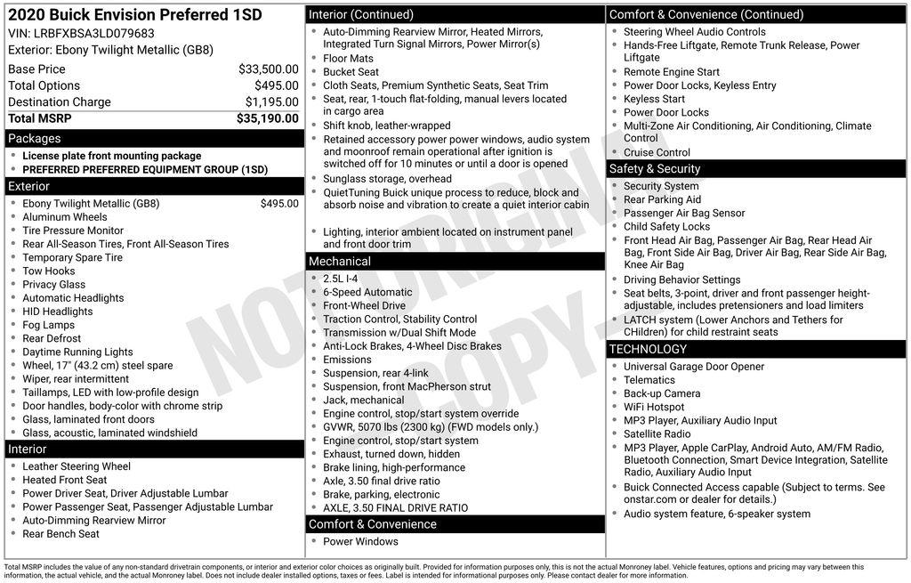 Buick Envision FWD 4dr Preferred 2020