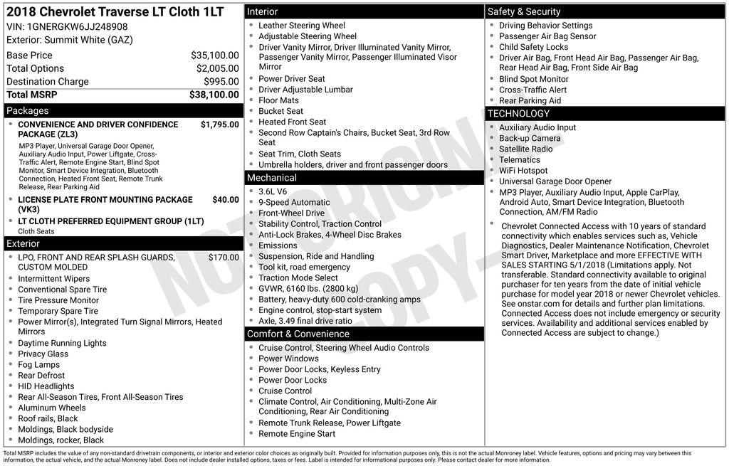 Chevrolet Traverse FWD 4dr LT Cloth w/1LT 2018