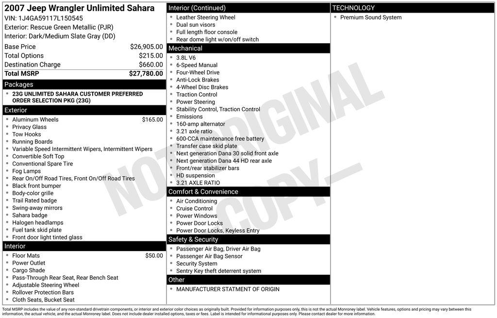 Jeep Wrangler 4WD 4dr Unlimited Sahara 2007
