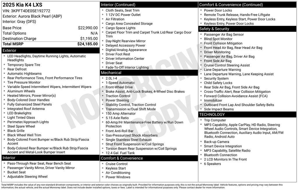 Kia K4 LXS FWD 2025
