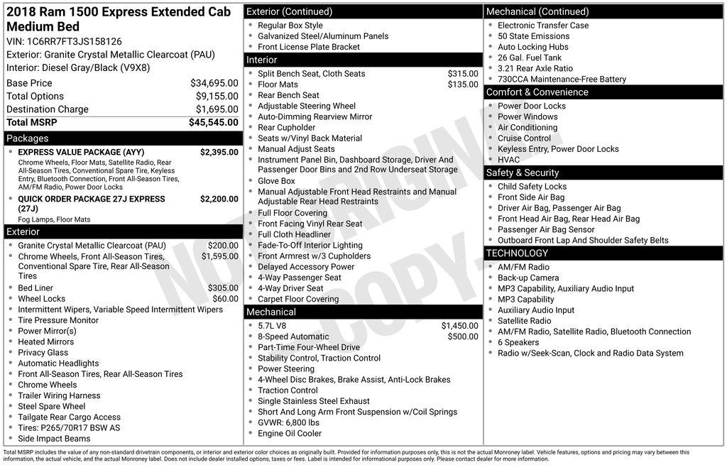 RAM 1500 Express 4x4 Quad Cab 6'4" Box 2018