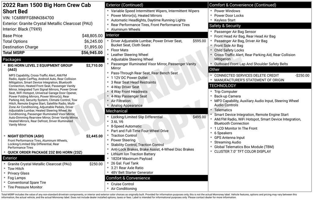 RAM 1500 Big Horn 4x4 Crew Cab 5'7" Box 2022