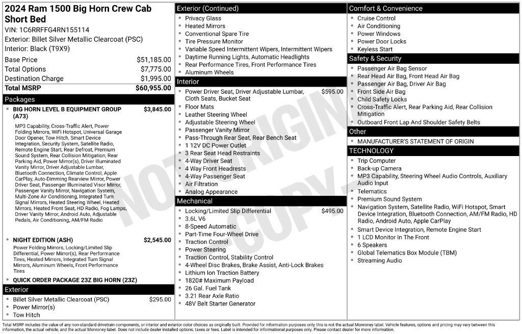 RAM 1500 Big Horn 4x4 Crew Cab 5'7" Box 2024