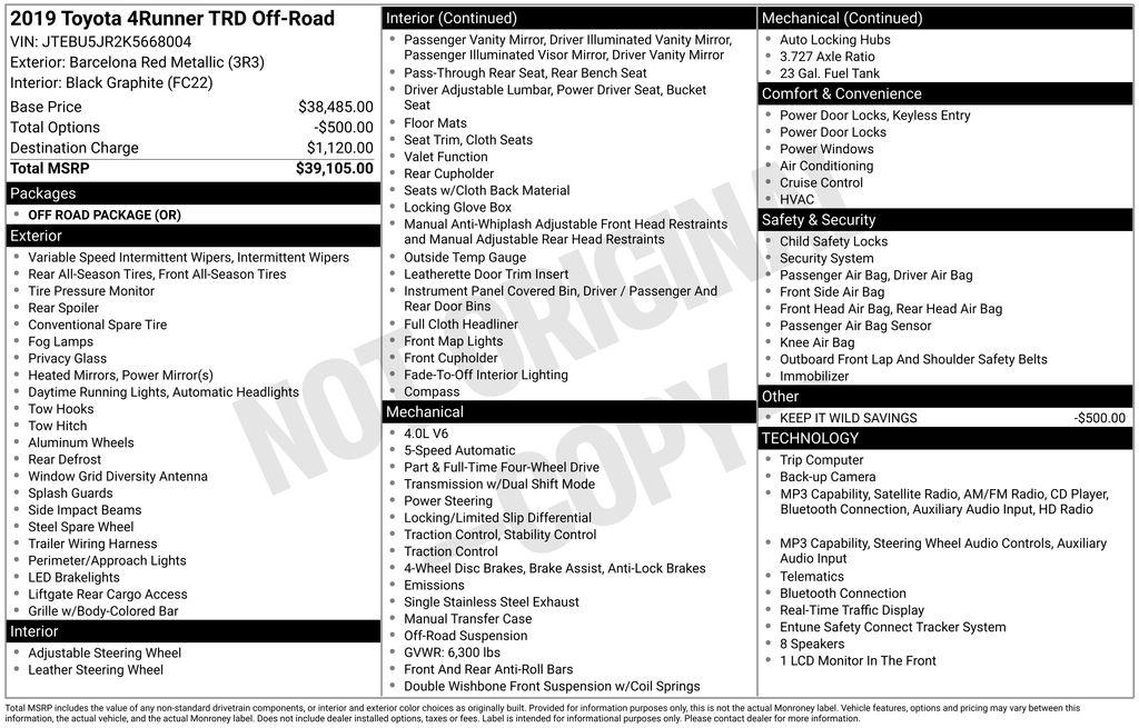 Toyota 4Runner TRD Off Road Premium 4WD (Natl) 2019