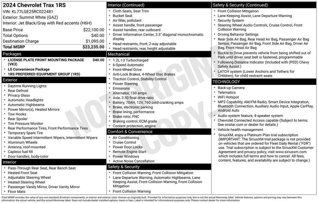 Chevrolet Trax FWD 4dr 1RS 2024
