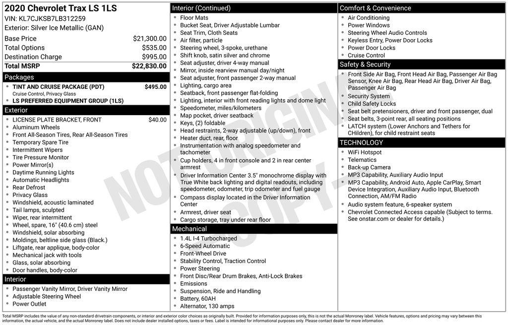 Chevrolet Trax FWD 4dr LS 2020