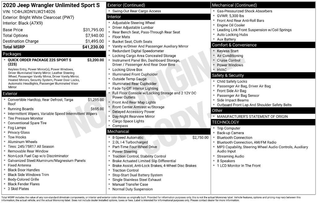 Jeep Wrangler Unlimited Sport S 4x4 2020