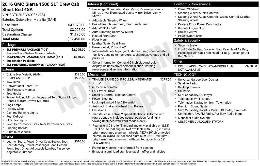 GMC Sierra 1500 4WD Crew Cab 143.5" SLT 2016