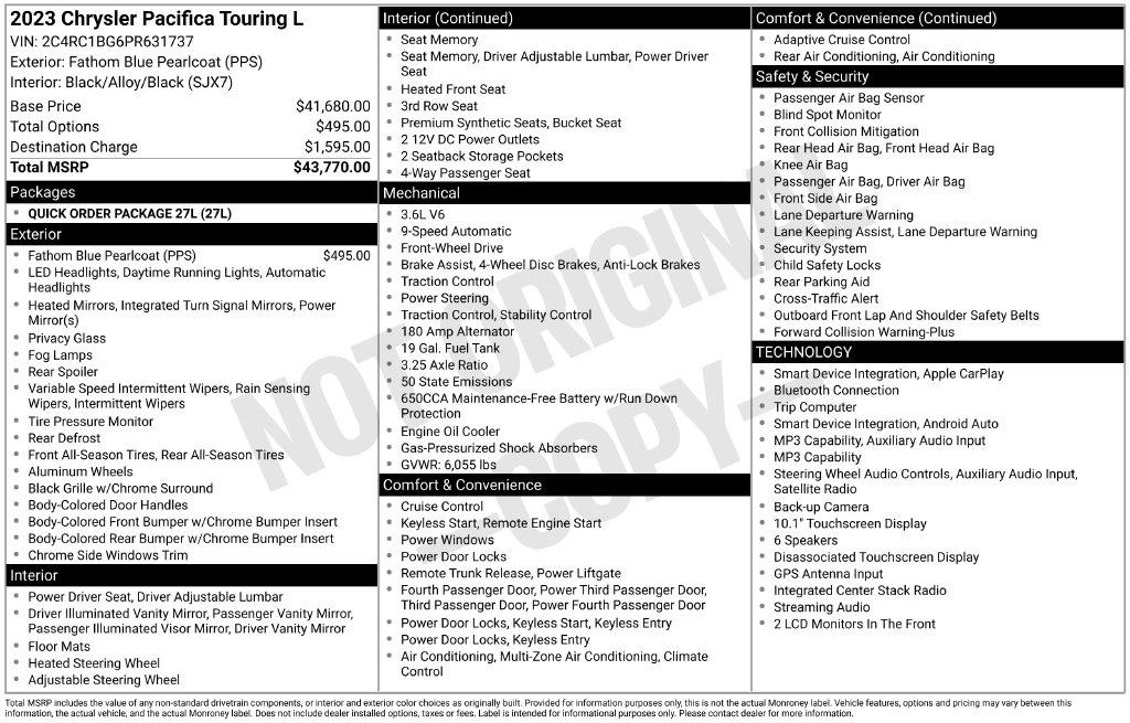 Chrysler Pacifica Touring L FWD 2023