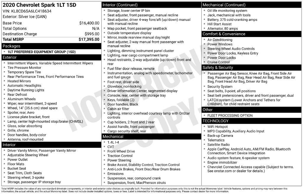 Chevrolet Spark 4dr HB CVT LT w/1LT 2020