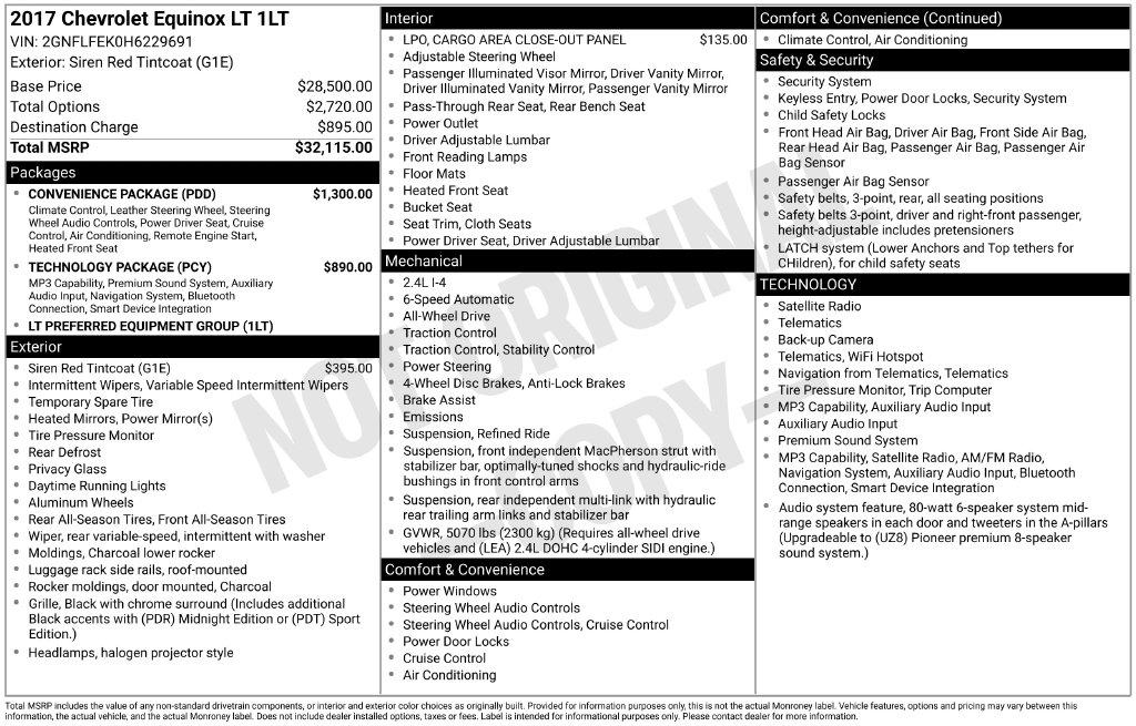 Chevrolet Equinox AWD 4dr LT w/1LT 2017