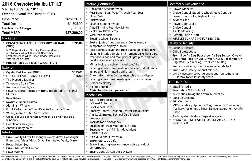 Chevrolet Malibu 4dr Sdn LT w/1LT 2016