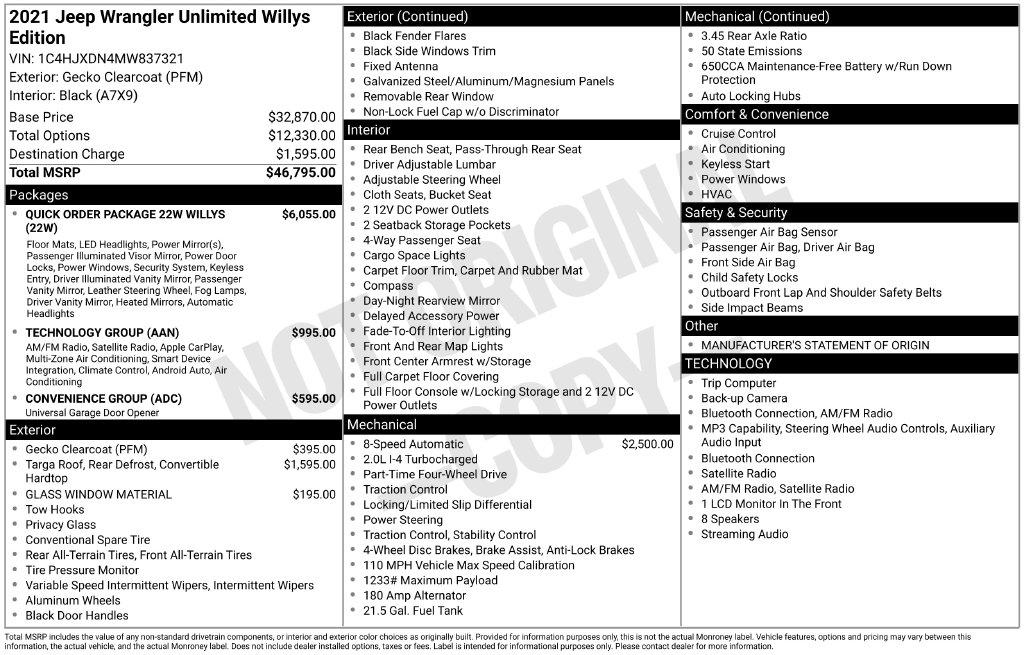 Jeep Wrangler Unlimited Willys 4x4 2021