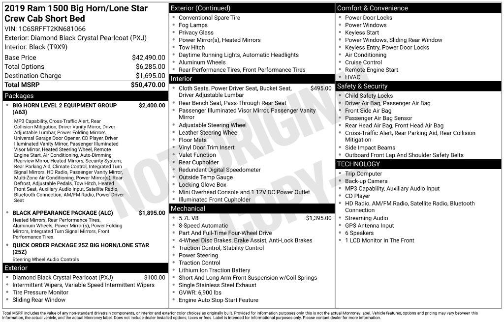 RAM 1500 Big Horn/Lone Star 4x4 Crew Cab 5'7" Box 2019