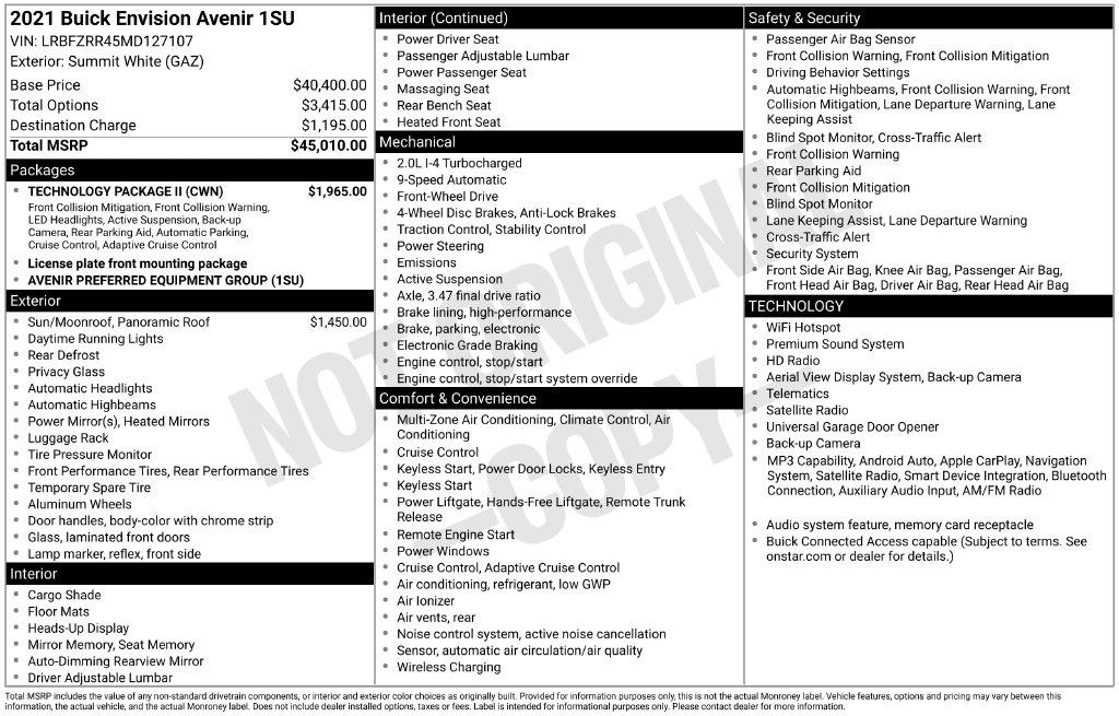 Buick Envision FWD 4dr Avenir 2021