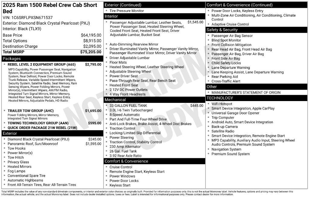 RAM 1500 Rebel 4x4 Crew Cab 5'7" Box 2025