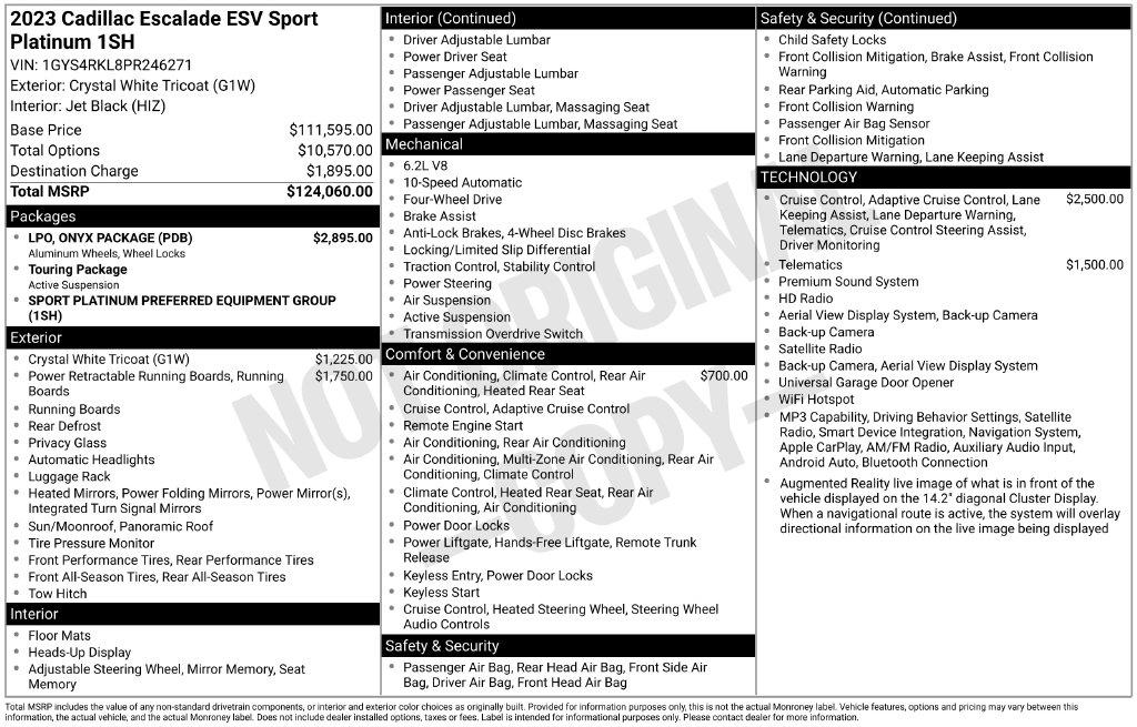 Cadillac Escalade ESV 4WD 4dr Sport Platinum 2023