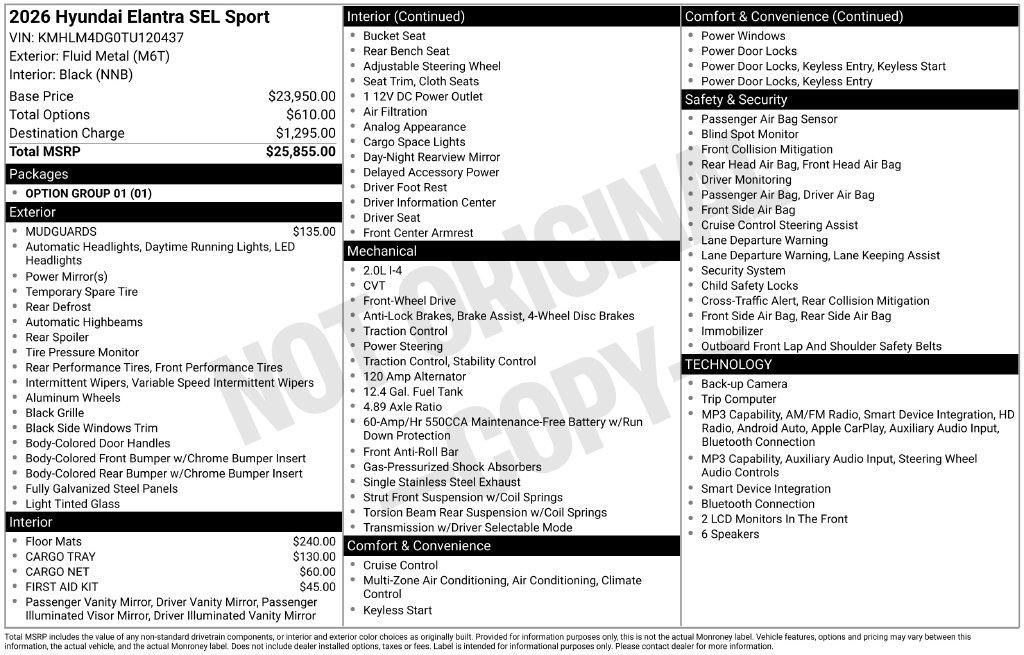 Hyundai Elantra SEL Sport Sedan 2026