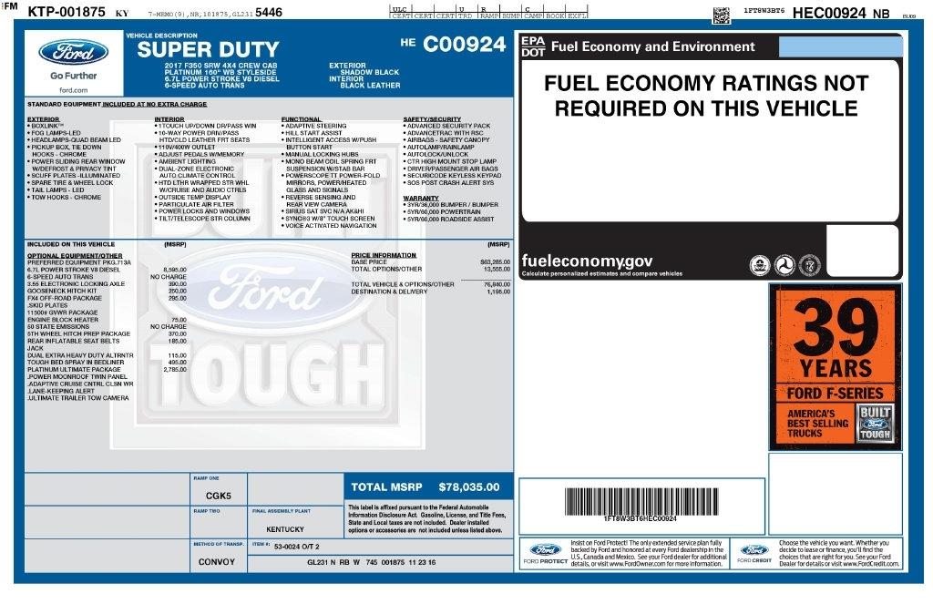 Ford Super Duty F-350 SRW King Ranch 4WD Crew Cab 8' Box 2017