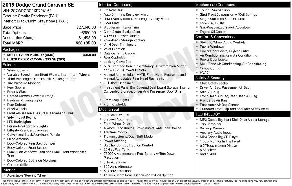 Dodge Grand Caravan SE Wagon 2019