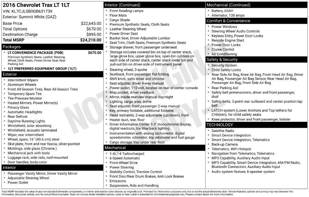 Chevrolet Trax FWD 4dr LT 2016