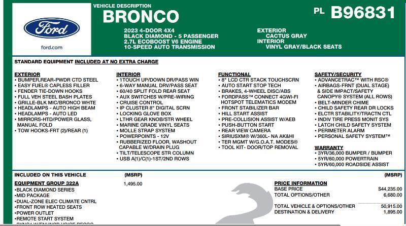 Ford Bronco Black Diamond 4-Door 2023