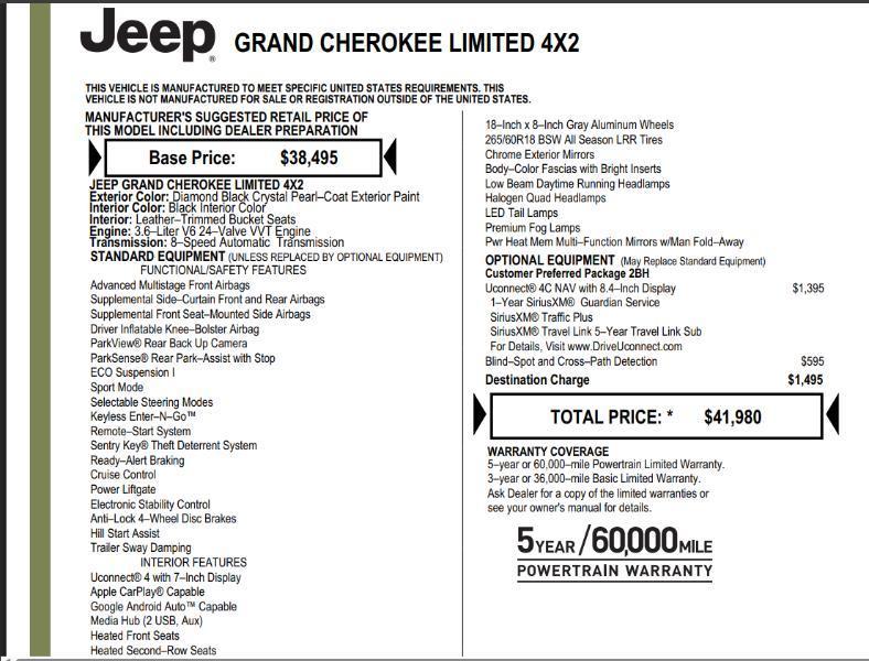Jeep Grand Cherokee Limited 2WD 2018