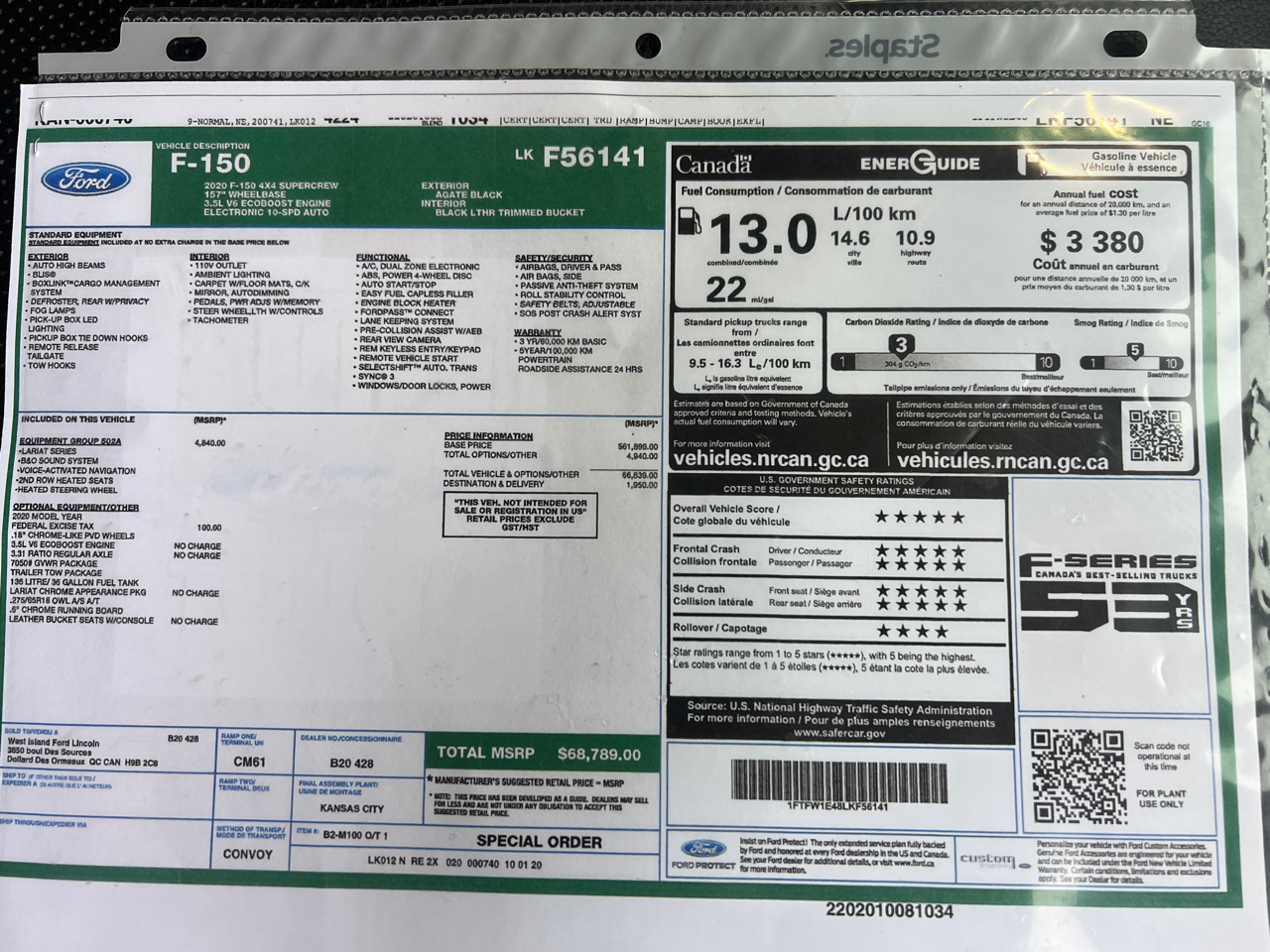 Ford F-150 4WD SuperCrew 157" Lariat 2020