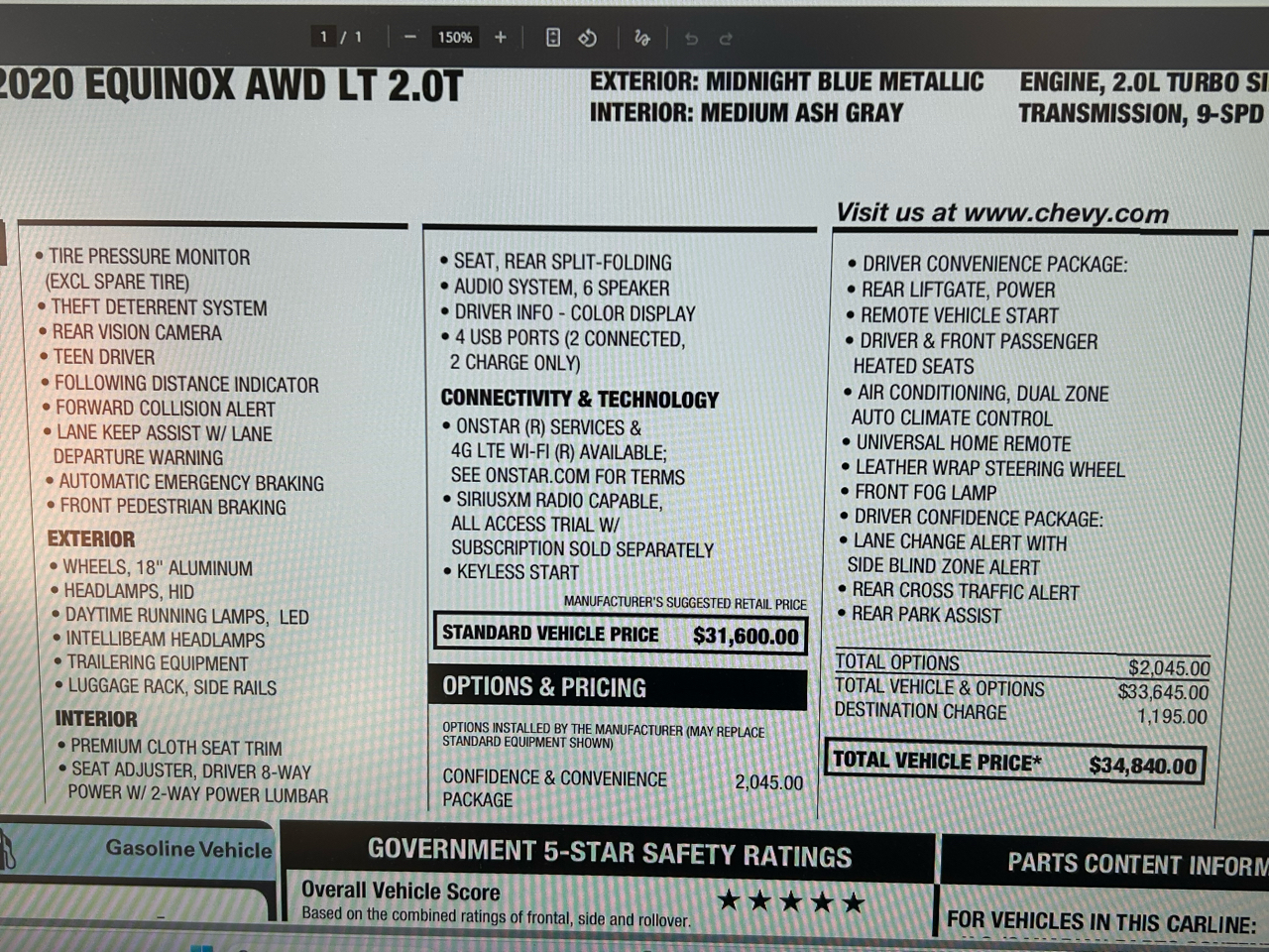 Chevrolet Equinox LT 2.0 AWD 2020